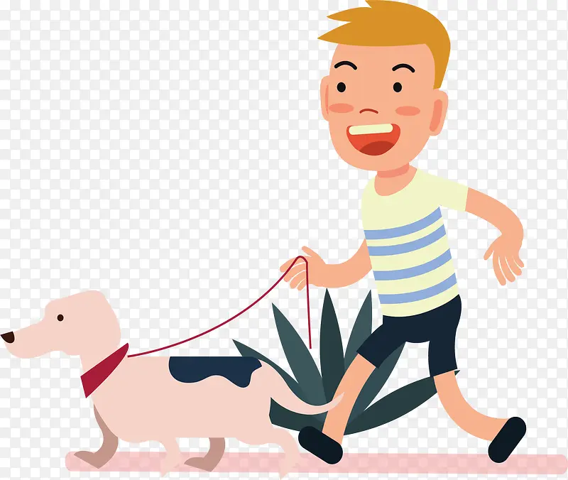 跑步遛狗的可爱孩子