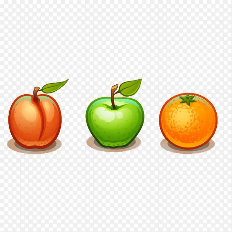 手绘水果橘子青苹果桃子
