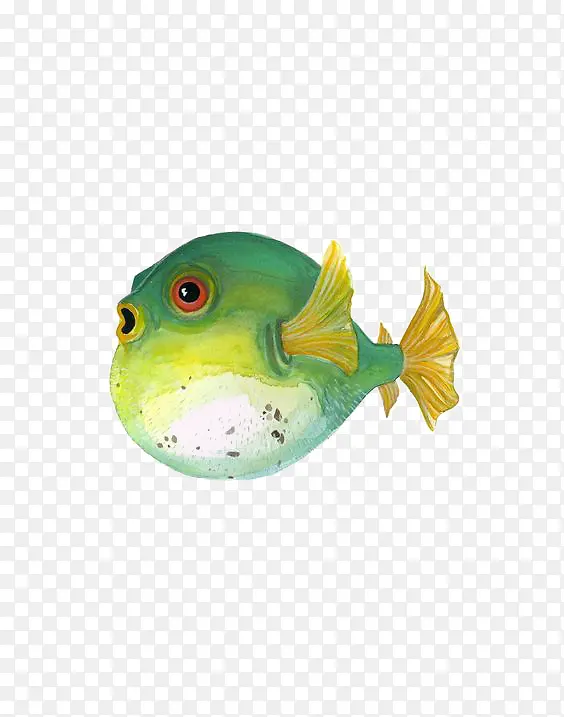 可爱手绘水彩绿色小鱼