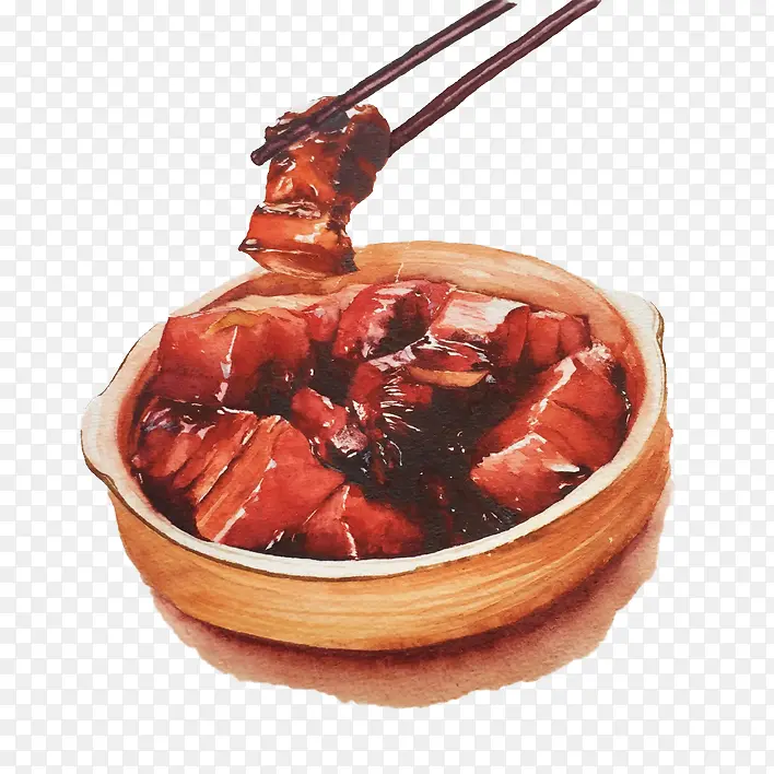 中国传统美食餐饮手绘红烧肉PNG