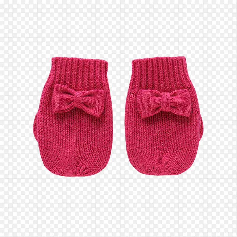 红色蝴蝶结毛线手套