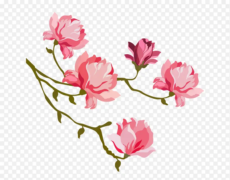 粉红色水彩手绘玉兰花装饰图案