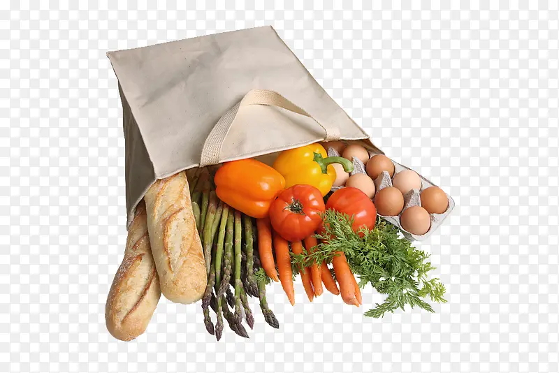 购物袋里的蔬菜和面包