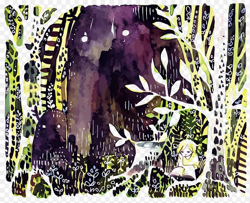 矢量森林水彩插画