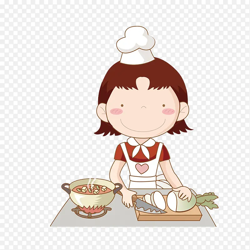卡通厨房烧菜的厨娘