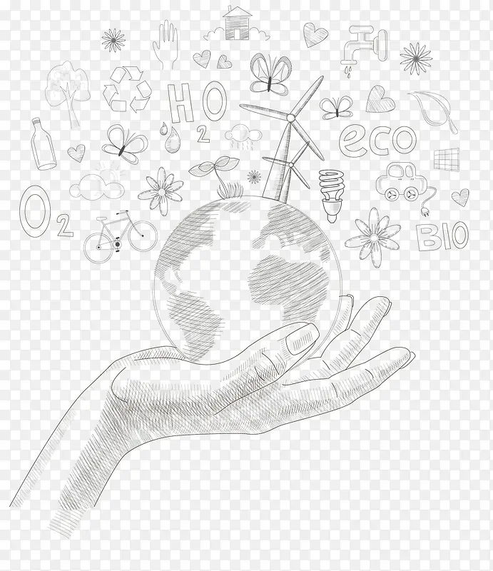 矢量手绘手托地球