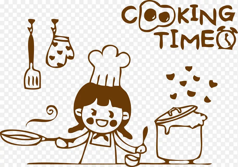 可爱矢量卡通女厨师做饭