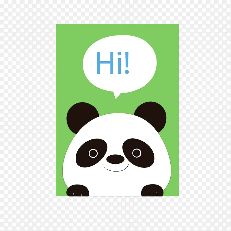 绿色你好熊猫动物问候卡片