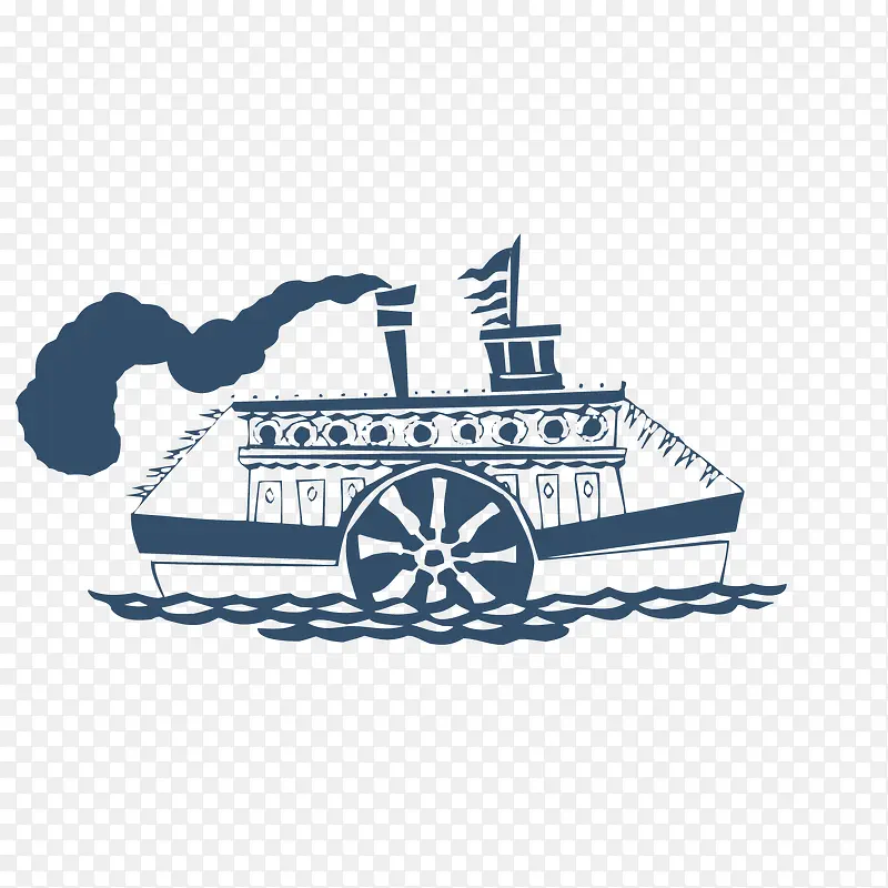 矢量手绘复古轮船插画