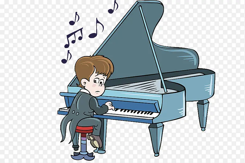 穿燕尾服弹奏钢琴的小男孩