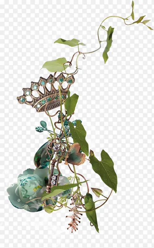 绿色藤蔓植物装饰镶钻首饰