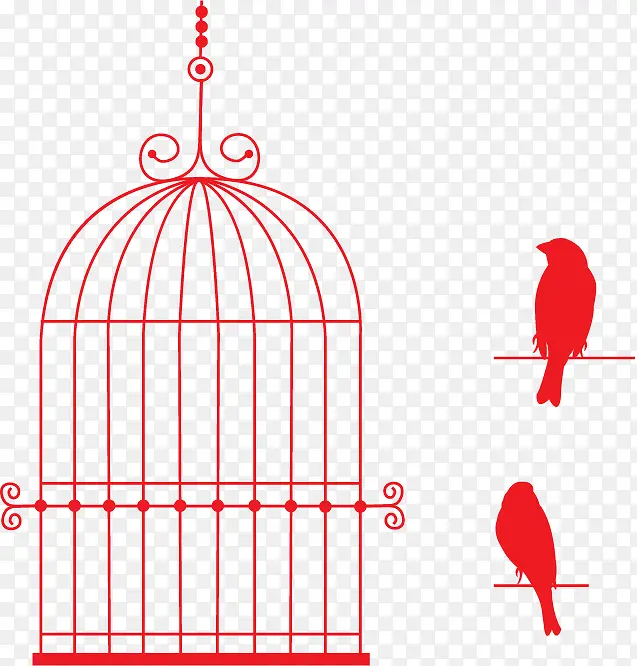 矢量红色小鸟和鸟笼