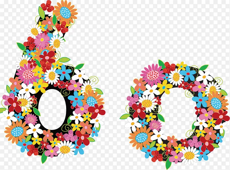 60花朵艺术字体数字