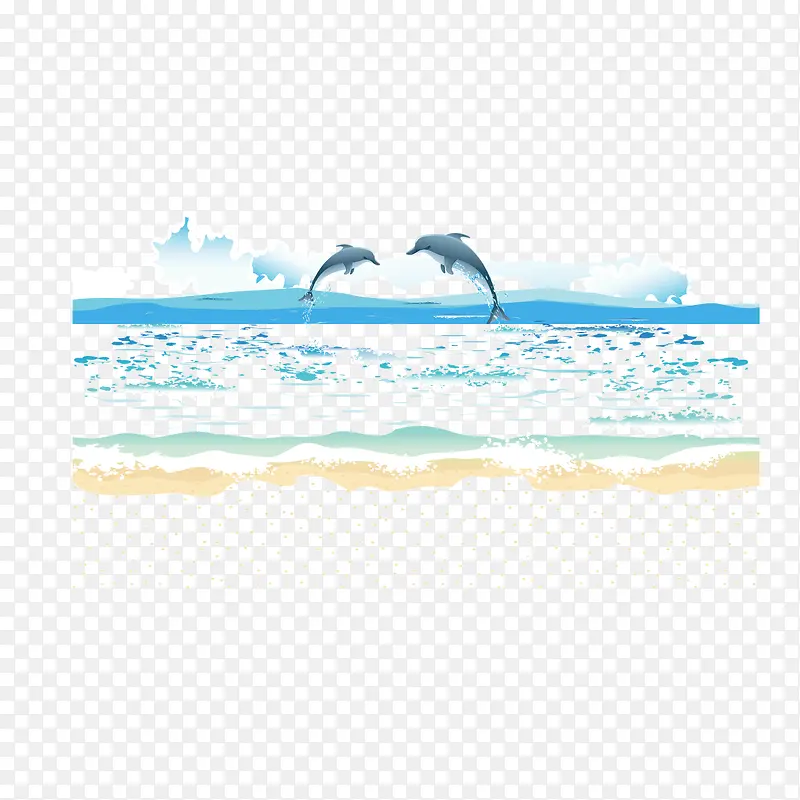 矢量海平面海潮海豚潮水