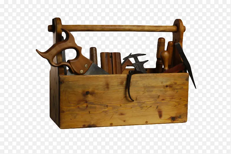 棕色木质盒子装满五金工具实物