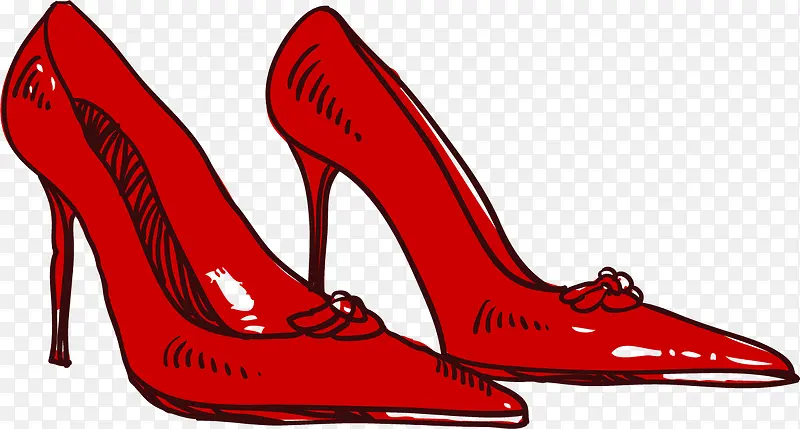 卡通手绘素描红色高跟鞋