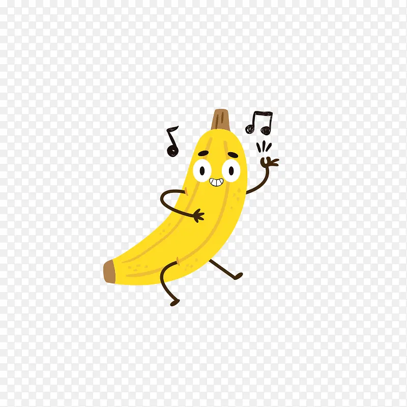 免抠卡通手绘黄色表情跳舞的香蕉