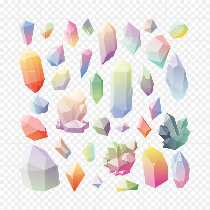 矢量手绘彩色水晶宝石