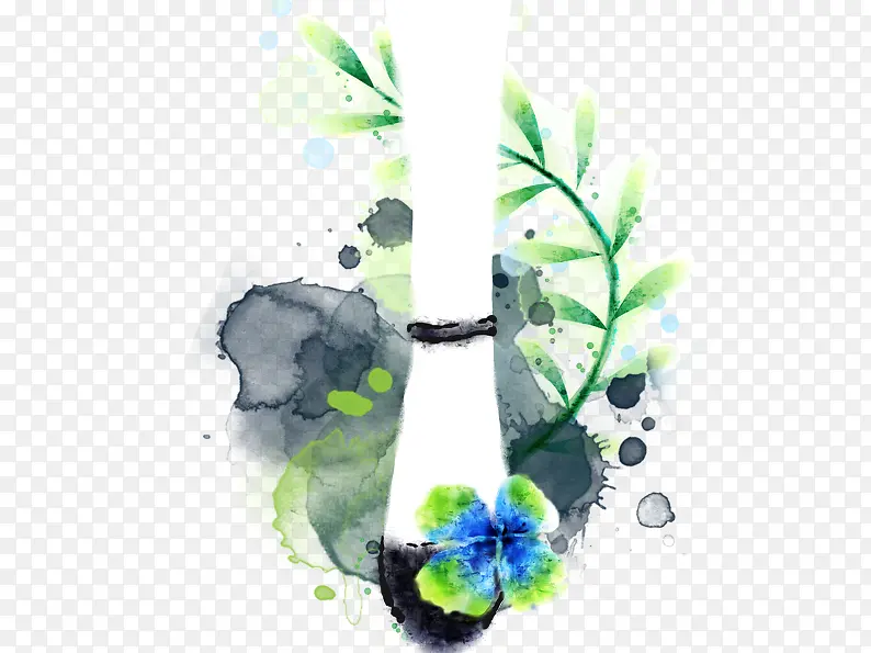 水彩画高跟鞋上的蓝花