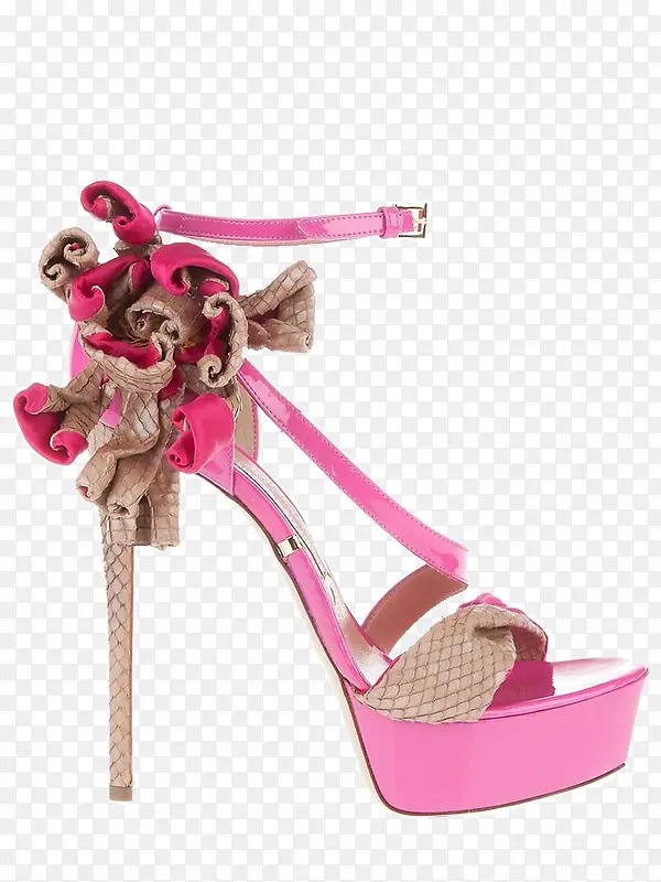 奇安马可·罗伦兹假花粉色凉鞋高