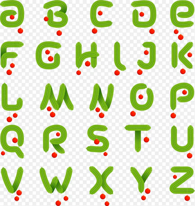 26个绿色松枝字母设计矢量素材