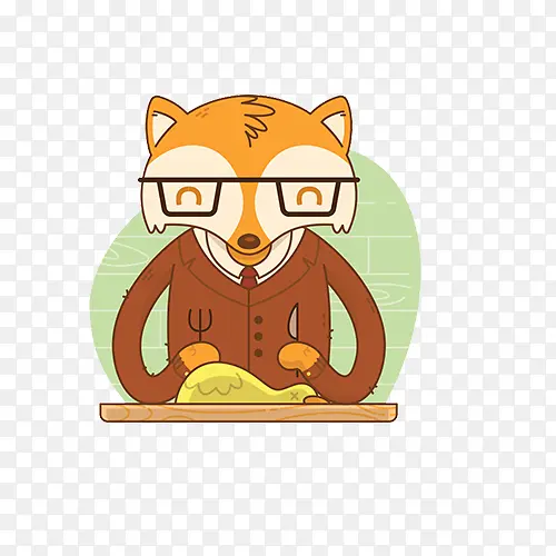 戴眼镜的用餐的狐狸