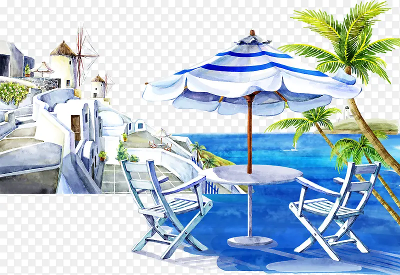 海滩座椅和伞
