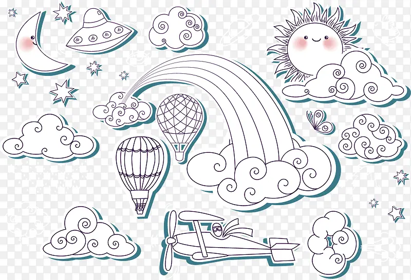 卡通手绘云朵气球矢量图