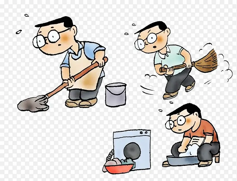 卡通做家务的男人