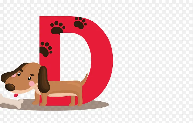 卡通手绘可爱的动物英文字母D