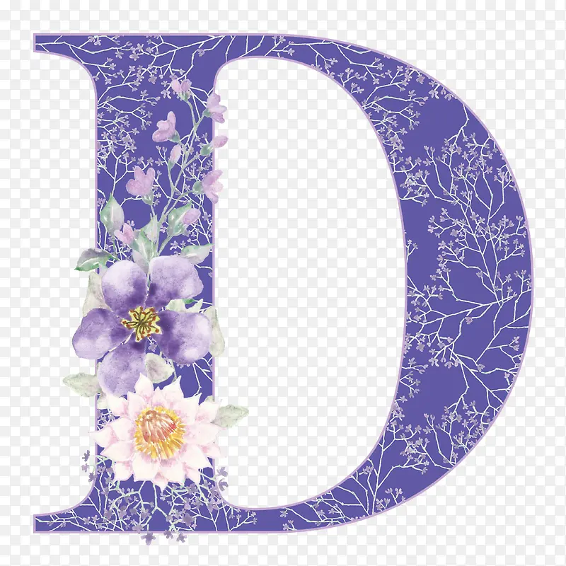 卡通手绘紫色的字母D
