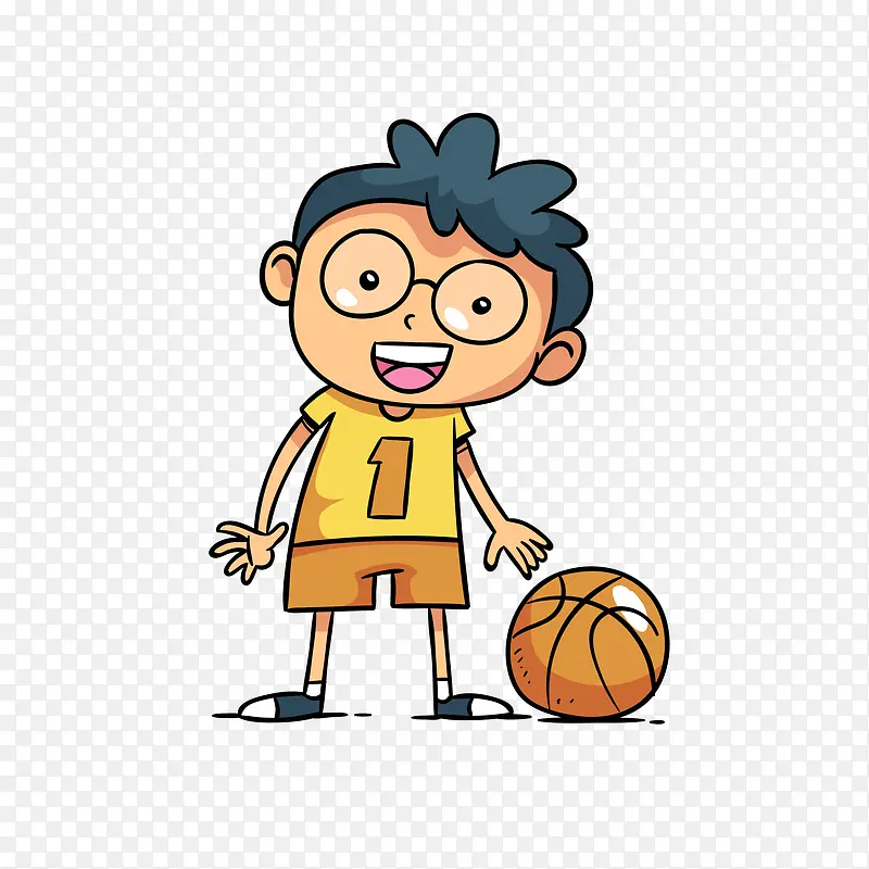 卡通打篮球的男孩免抠素材