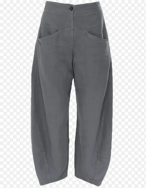 灰色棉麻休闲长裤