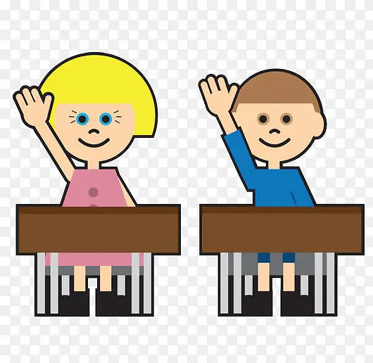 课堂上举手的2个小孩