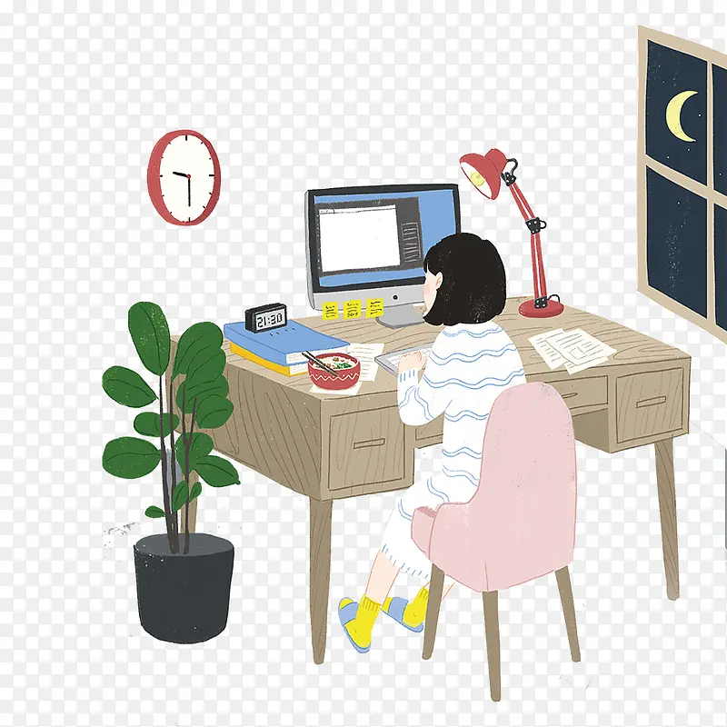 手绘老师批改作业到很晚PNG图片素材下载_图片编号8060246-PNG素材网