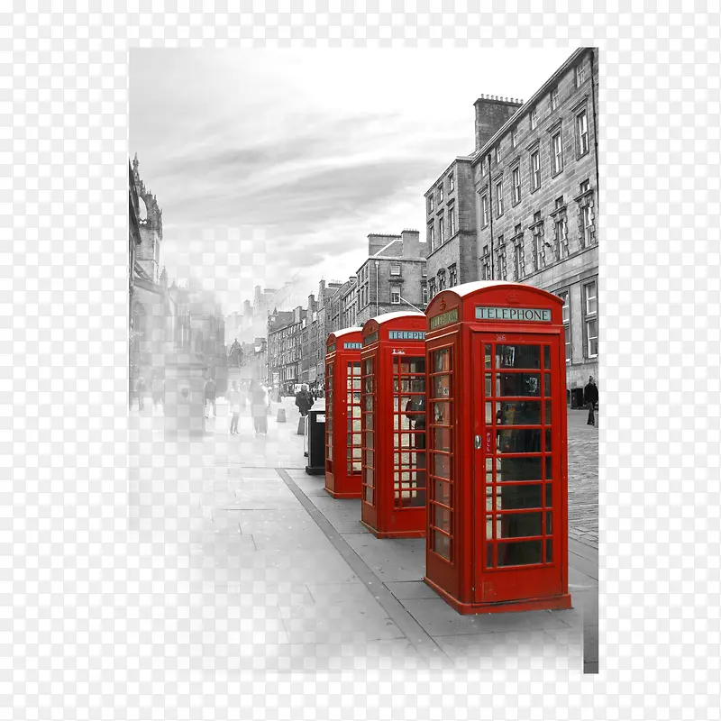 欧式街景上的红色电话亭