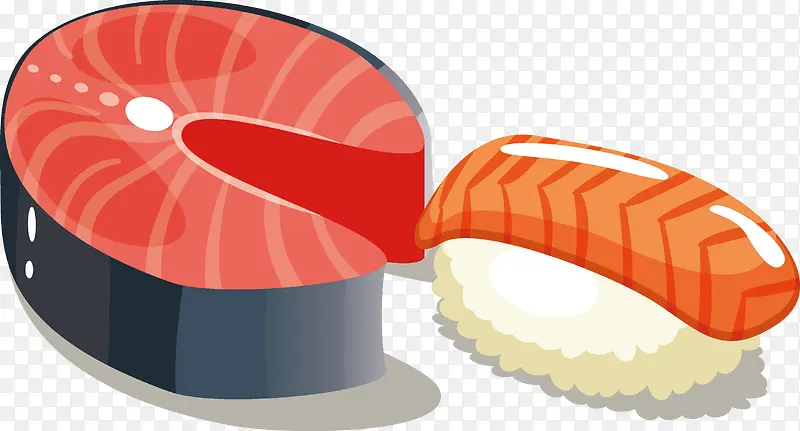 手绘矢量三文鱼寿司美味素材