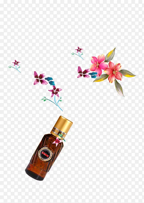 精油瓶与花朵