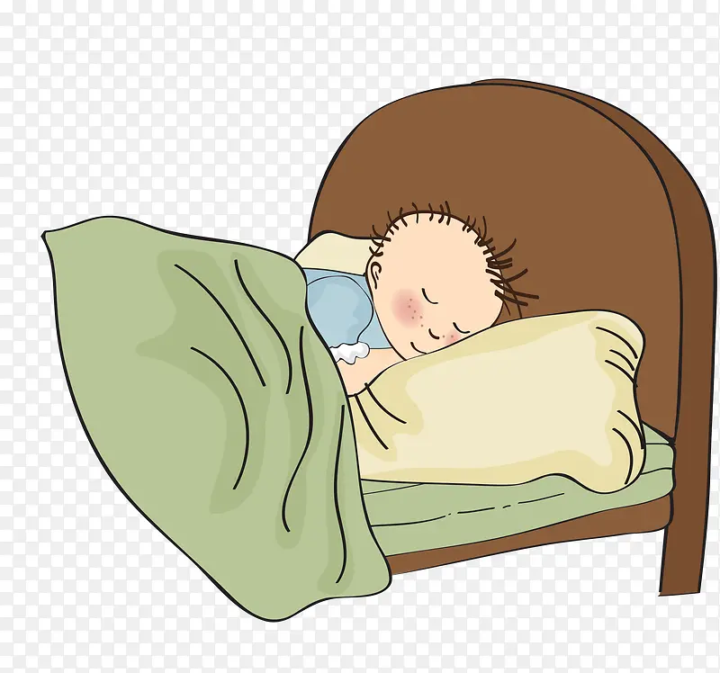卡通插画抱着枕头睡觉的婴儿