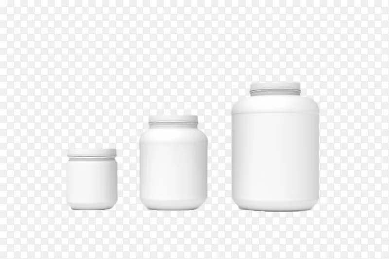 三个纯白色排列着的塑料瓶罐实物