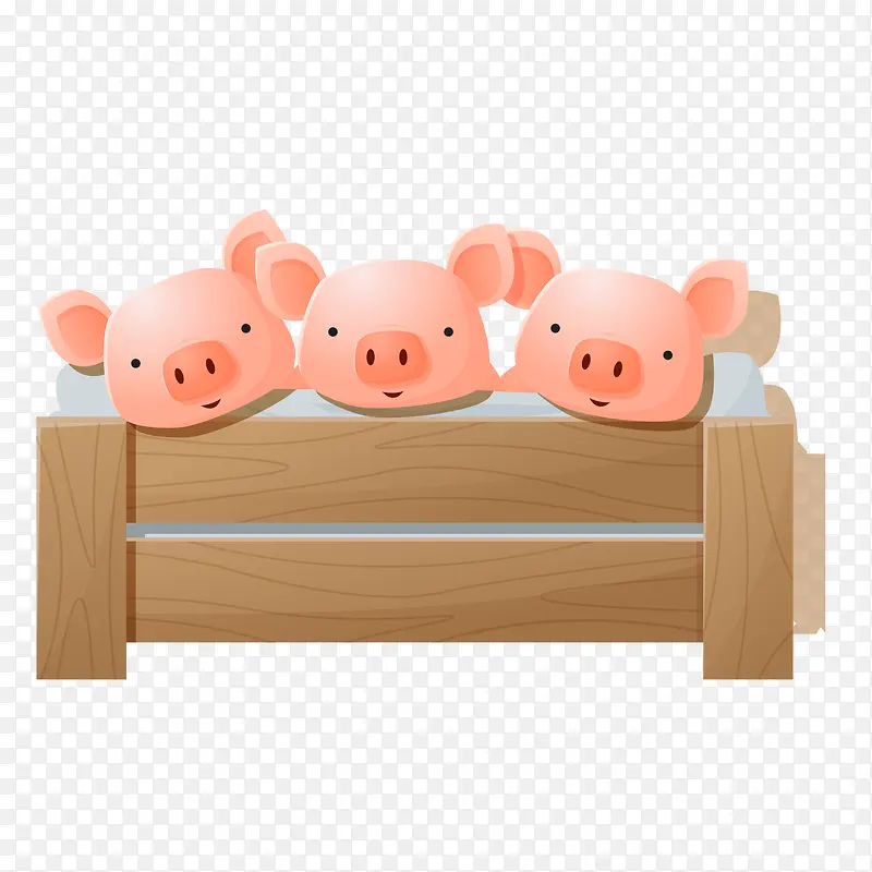 矢量卡通手绘可爱床上三只小猪免