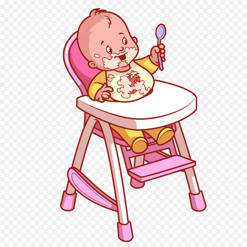 坐着椅子上吃饭的卡通小婴儿