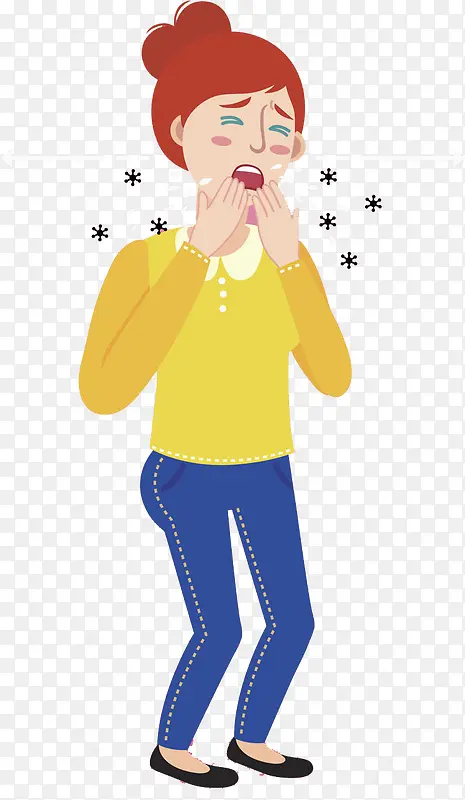 手绘不舒服的女孩PNG图片素材下载_图片编号8069504-PNG素材网