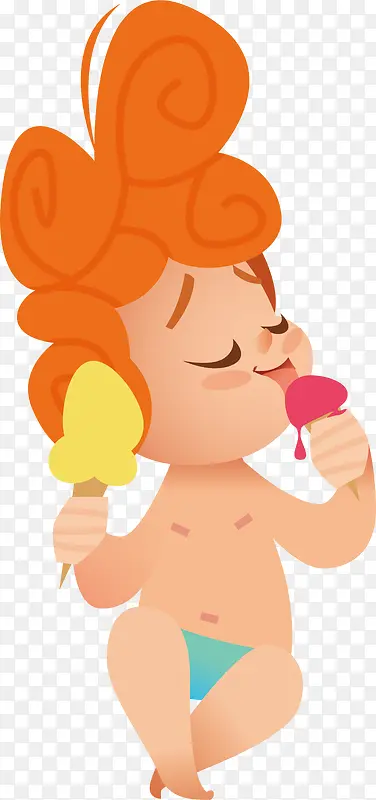 吃冰激凌女士夏季的卡通人物素材