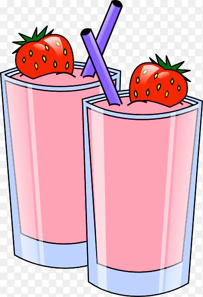 手绘草莓冰沙饮料