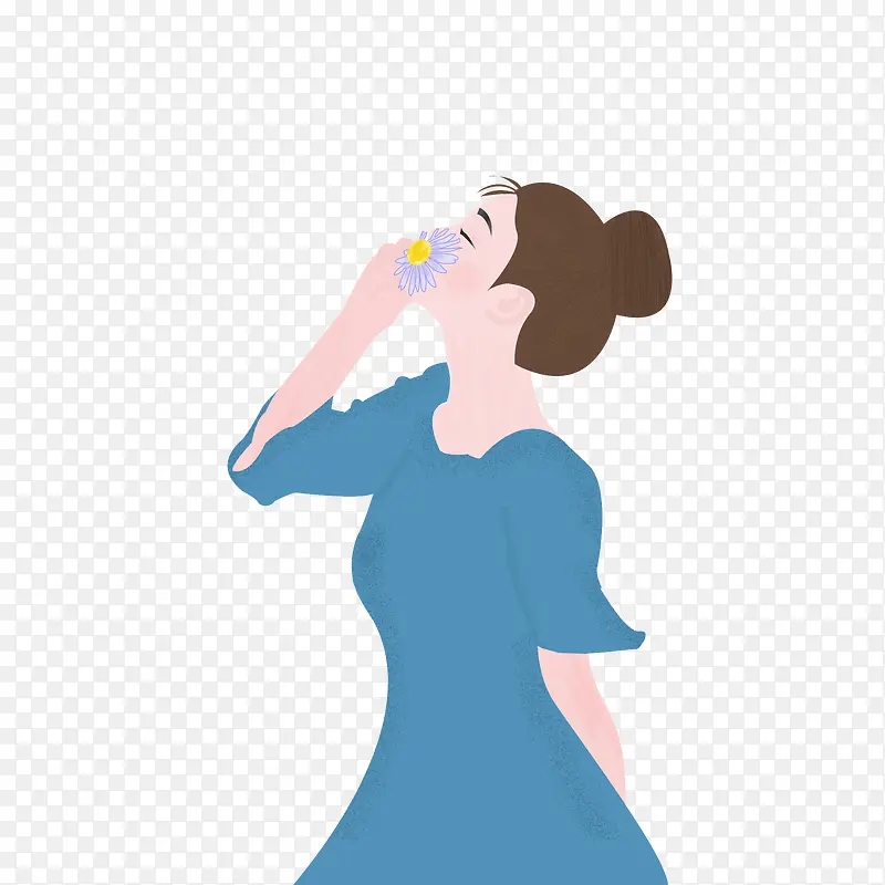 手绘卡通人物美女闻花香元素设计PNG图片素材下载_图片编号8072171-PNG素材网
