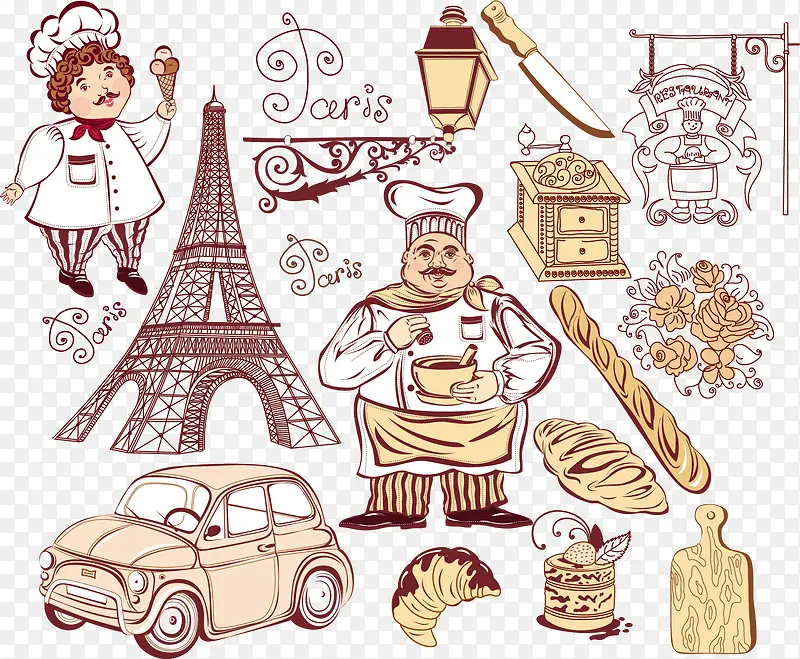 卡通法国巴黎厨师，