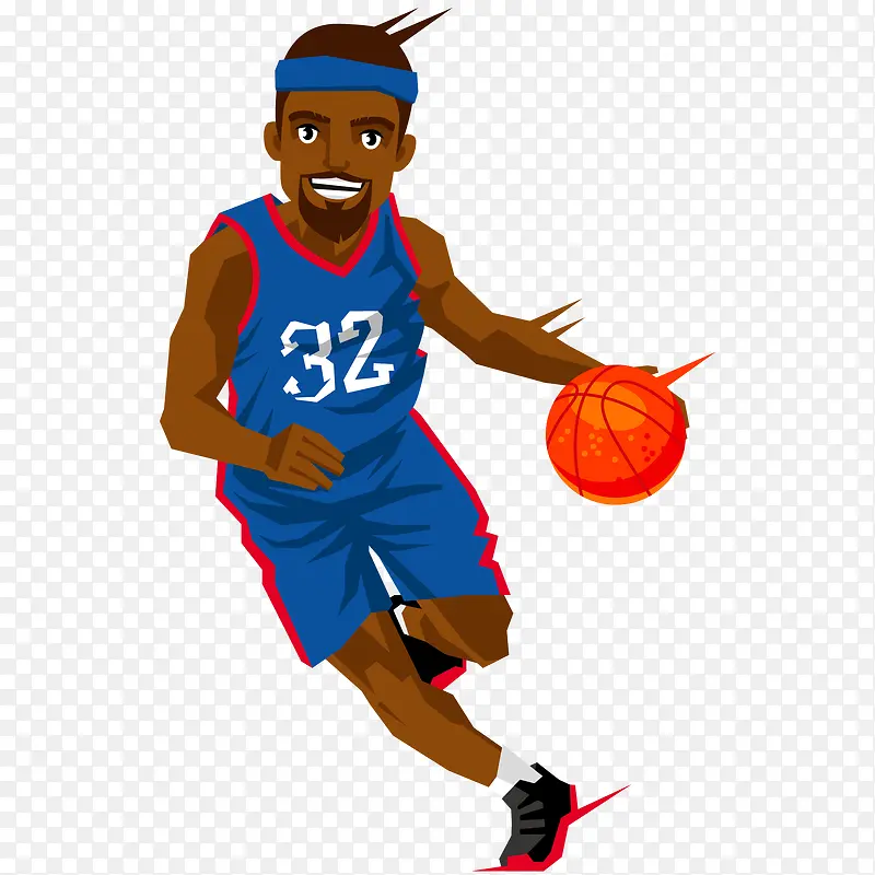 篮球运动员运球手绘插画