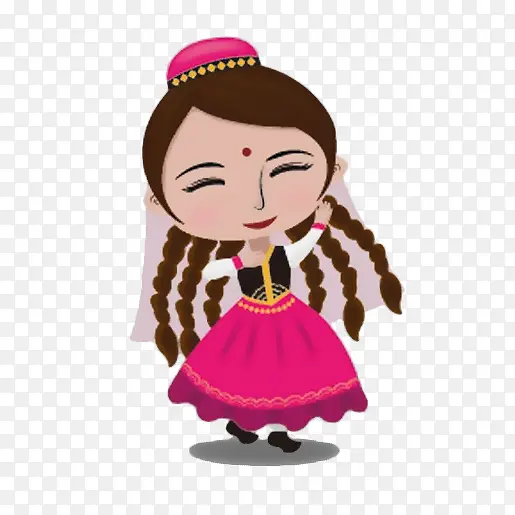 卡通戴新疆花帽的维吾尔族美女