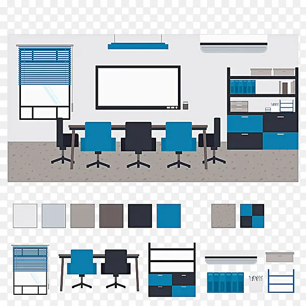 手绘办公室设计图空调